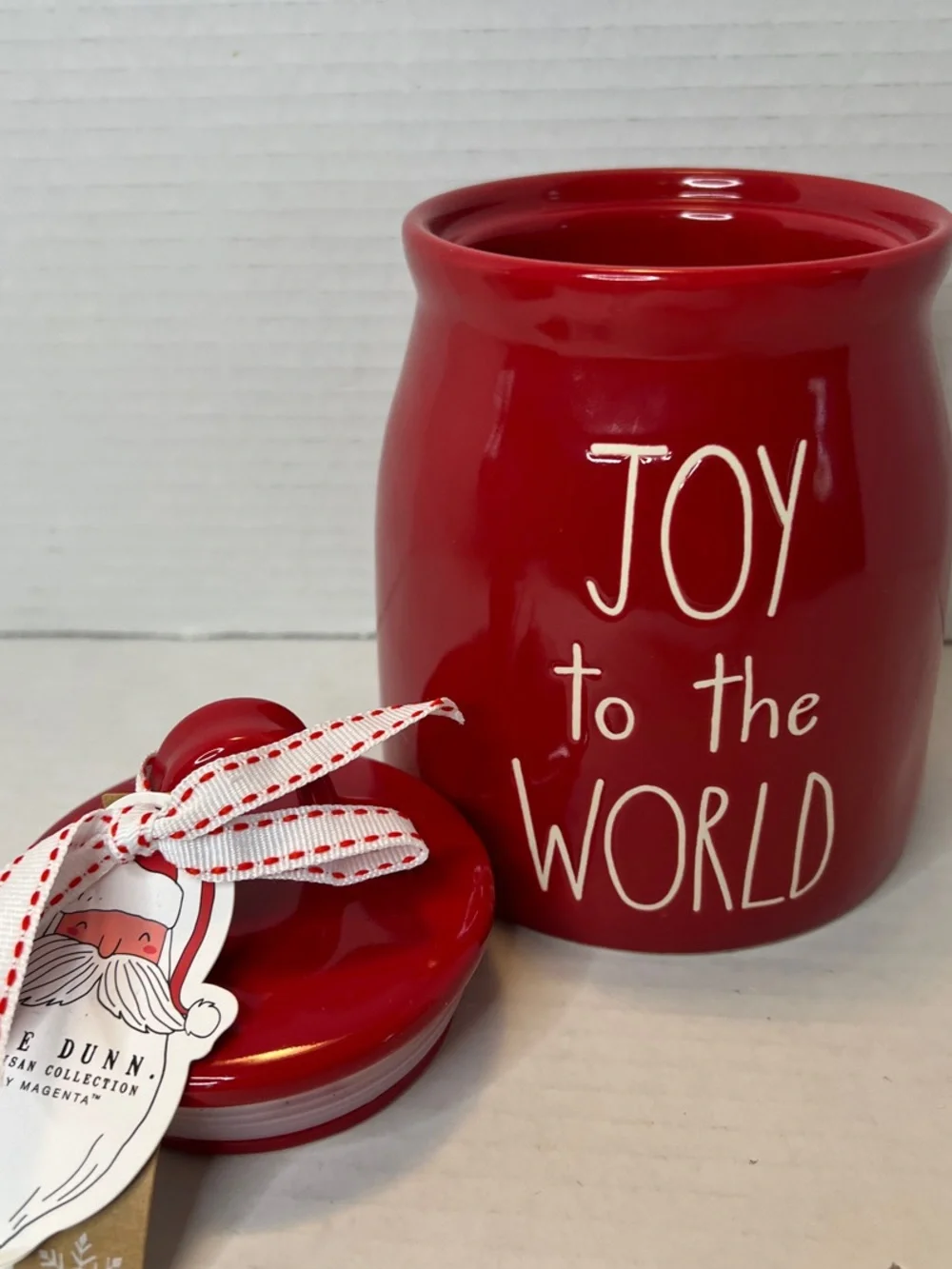 Rae Dunn Joy to the World Red White Decorative Holiday Canister New